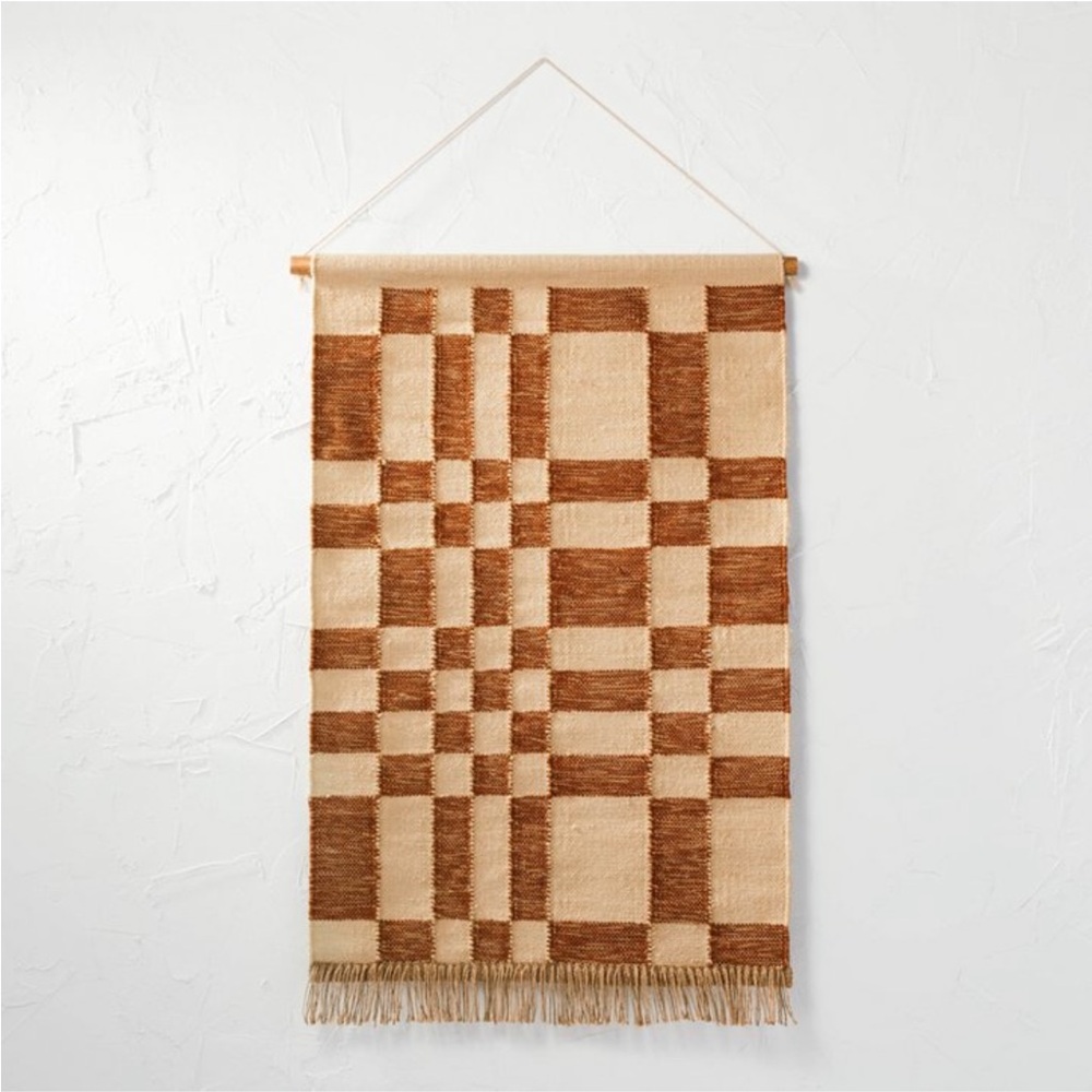 THRESHOLD NEW hand woven jute/polyester wall art with wood dowel -24x36